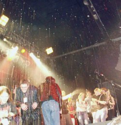 Champagne rain for the winners!